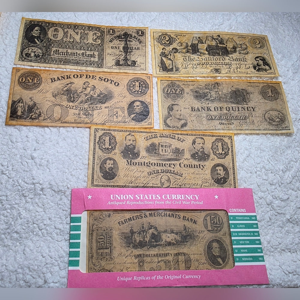 Antiqued reproductions Civil War Currencies. Union states - unique replicas